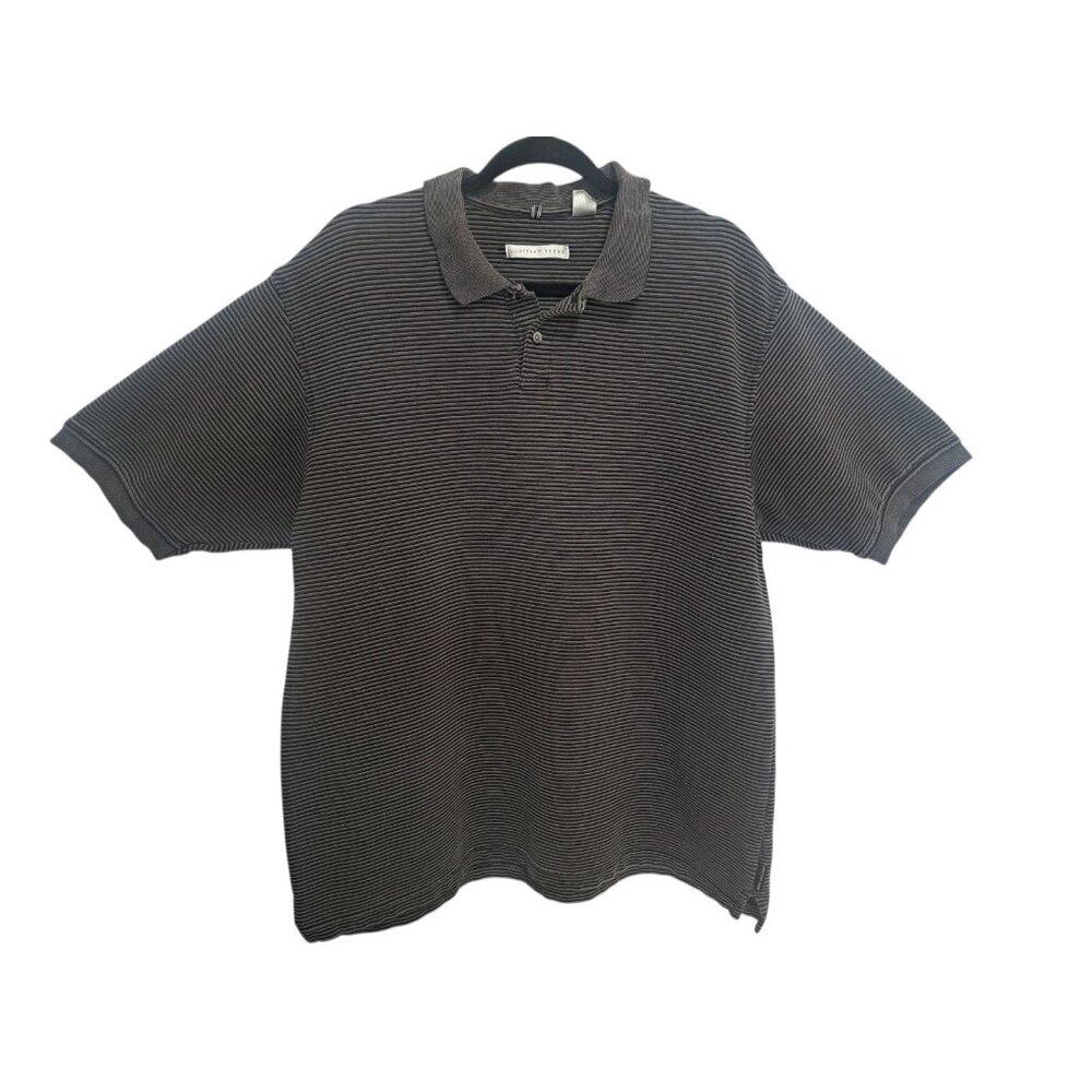 Geoffrey Beene Mens XL Polo Shirt Black Gray Micro Stripe Casual Short Sleeve